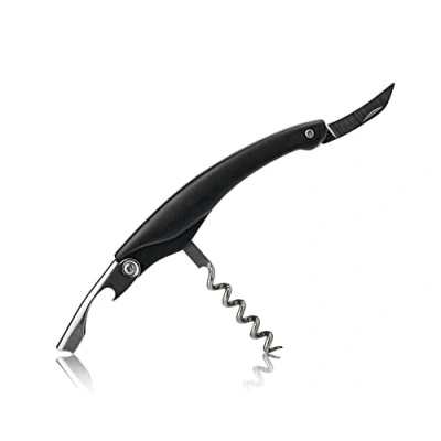 Immagine di Qpractiko Cavatappi Cameriero Q004 Acciaio Inossidabile e ABS Spirale in Rimuovere Tappi Bottiglia di Vino Facilmente 11x2,5 cm, Nero, Materiale: