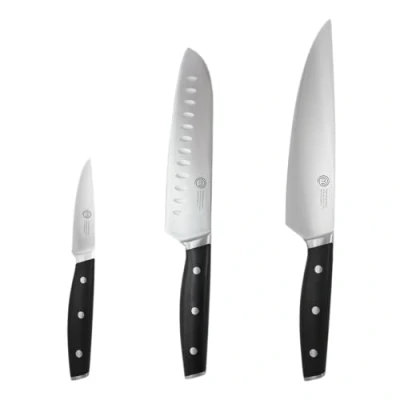 Immagine di MasterChef Set Coltelli da Cucina Professionali, di Chef, Santoku e Spelucchino, Acciaio Inox ad Alto Carbonio, Manici Tripli Rivettati, Codolo Pieno con Bolster, 3 Pezzi