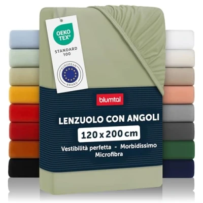 Immagine di Blumtal lenzuolo con angoli una piazza e mezza 120x200 cm sotto in microfibre certificato Oekotex lenzuola colore verde oliva