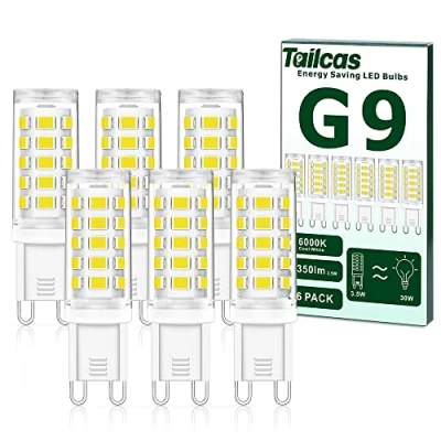 Immagine di Tailcas G9 LED Lampadina 3.5W Fredda, Equivalenti 30W 40W Lampada Alogena, Bianco Freddo 6000K, 350LM Lampadime G9, AC220 240V, Non Dimmerabile, Nessun Sfarfallio Risparmio Energetico Lampade,6 pezzi