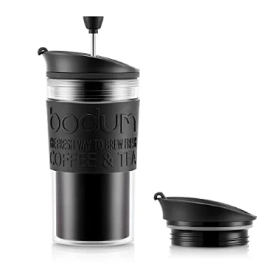 Immagine di Bodum 11102 01S Thermos a stantuffo, Coperchio Clamshell, Nero, Trasparente, 0,35 l, plastica, 8,9 cm