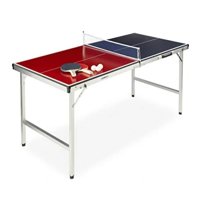 Immagine di Relaxdays Ping Pong per Esterno,Pieghevole Portatile,Rete 2 Racchette 3 Palline,Alluminio MDF,67,5x151x67,5 cm,blu/rosso