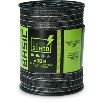 Immagine di ZoneGuard 20 mm Nastro per recinzione di base Zwart 200 m