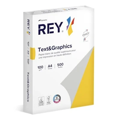 Immagine di REY® TEXT &amp; GRAPHICS, carta riprografica, bianchezza alta, 100 g, A4, FSC®, rametto da 500 fogli