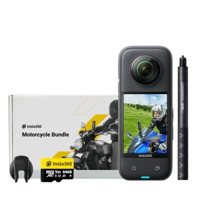 Immagine di Insta360 X3 Kit Moto Action Cam 360 impermeabile con sensore da 1/2&quot;, foto 72MP, video 5.7K, stabilizzazione, touch screen 2,29&quot;, vibrazione, editing IA, live streaming, webcam