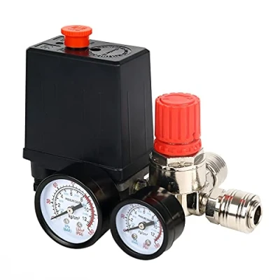 Immagine di compressore a pressione, ad aria, regolatore di con manometro, interruttore compressore, valvola controllo