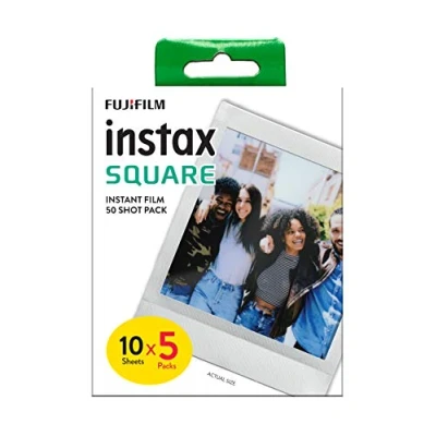 Immagine di Fujifilm instax SQUARE Film Pellicola Istantanea, Formato Quadrato, 62x62 mm, ISO 800, Confezione da 10x5 Foto, Bordo Bianco [Esclusiva Amazon]