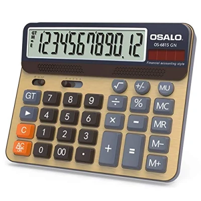 Immagine di OSALO Calcolatrice Tascabile da Tavolo Grande Display LCD 12 Cifre Solare (OS 6815GN)