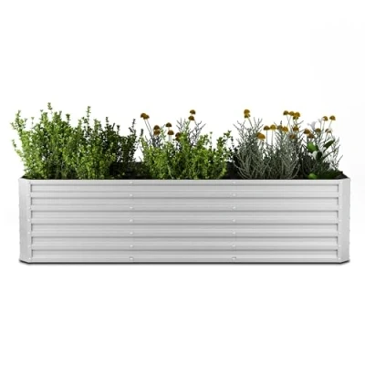 Immagine di blumfeldt High Grow Straight Aiuola Rialzata da 1.440L in Acciaio Galvalume Resistente, Fioriera per Fiori, Erbe &amp; Ortaggi, Design Rettangolare con Fondo Aperto Montaggio Facile