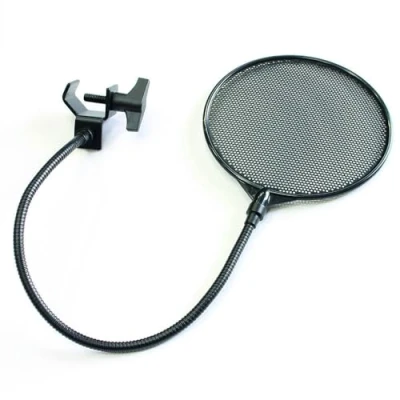 Immagine di QUIK LOK FAP/01 Filtro ANTI POP in Plastica Con Pinza di Aggancio, Collo Flessibile, Circolare Stampata, Colore Nero