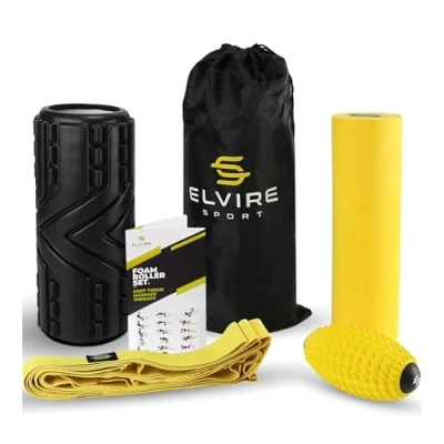 Immagine di Elvire Physio Edition Foam Roller Deep Tissue Massager Set Include: rullo in schiuma testurizzata, morbido interno schiuma, ovale massaggiante, fasce elastiche Allevia il dolore: