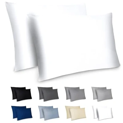 Immagine di Dreamzie Federe Cuscino Letto 40x80cm Set da 2 in Microfibra Spazzolata con Cerniera Certificate Oeko Tex Cuscini Matrimoniale Bianco