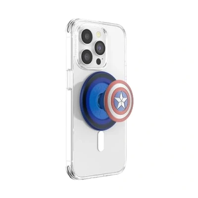 Immagine di PopSockets: PopGrip Round per MagSafe Anello Adattatore Incluso Supporto e Impugnatura Telefoni Cellulari Custodia con un Top Intercambiabile Enamel Captain America