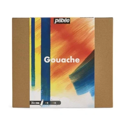 Immagine di Pébéo Studio XL Gouache Set 24 Tubi 20 Ml Colori assortiti + Accessori Kit per artisti e principianti Pennelli Spatola Cartone vivaci brillanti