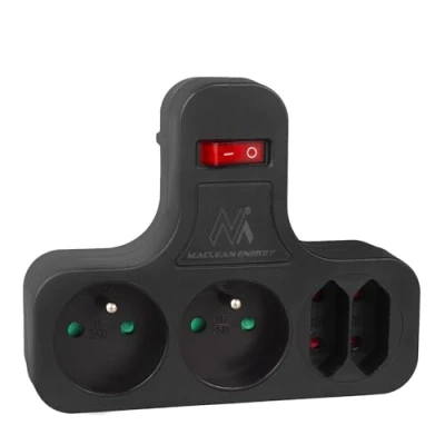 Immagine di Maclean Presa quadrupla con interruttore on/off, piedino stabilizzatore 2x2,5A, 2x16A Splitter per quattro prese (MCE224 E/B)
