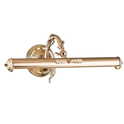 Immagine di Lampada da parete, Applique per esposizione, quadri, foto, specchio, design elegante, montatura in metallo color oro, braccio orientabile, due luci E14 25W 220 240V, lampadine non incl., stile antico