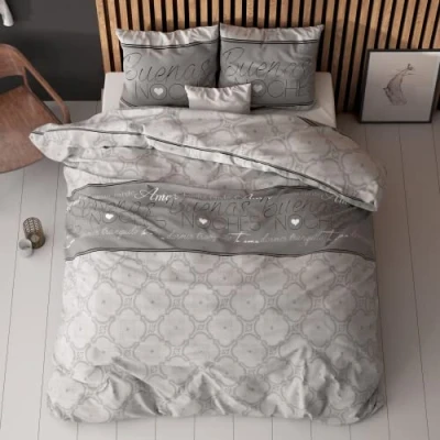Immagine di Sleeptime Set di biancheria da letto 3 pezzi, 200 cm x cm, grigio Buenas morbido e non necessita stiratura con chiusura a bottoni 2 federe 80