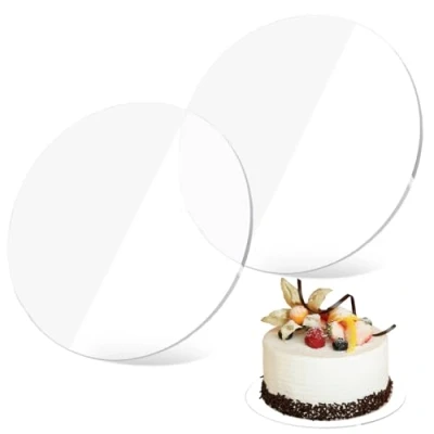 Immagine di Nivofu 2 Pezzi Piatti per Torte in Acrilico, Rotondo Torte, Non Adesivi Trasparenti Piatto Base, Vassoio da Esposizione Dessert, Servire Asticceria, Pittura, 20cm