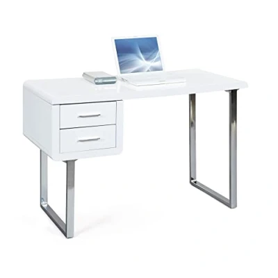 Immagine di Inter Link Scrivania bianco lucido MDF laccato moderna bianca Con 2 cassetti struttura in metallo L:120 x P:55 H76cm Claude