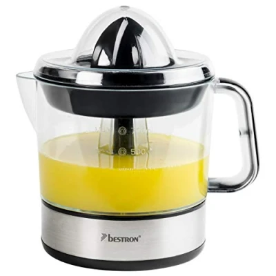 Immagine di Bestron Spremiagrumi elettrico, Spremi agrumi elettronico con 2 coni di spremitura e coperchio per aromi, motore due sensi rotazione (sinistra/destra), capacità: 0,7 litri, 40 watt, argento