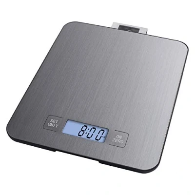 Immagine di EMOS bilancia da cucina a parete in acciaio inox, digitale con display LCD retroilluminato, funzione tara, misurazione degli alimenti, precisione fino 1 g, capacità di carico 15 kg
