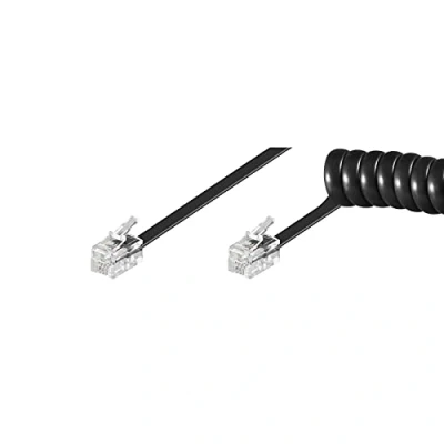 Immagine di Goobay 68002 Cornetta Telefonica Cavo a Spirale, Piatto con Spina Rj10 (4P4C) (4P4C); Nero; 4 Metri