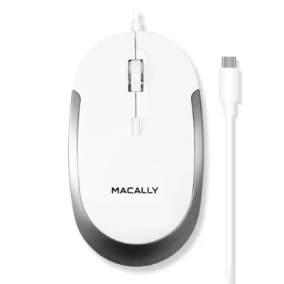 Immagine di Macally USB C Silent Mouse per Mac e Windows 3 pulsanti rotella di scorrimento Comodo design ambidestro cablato compatto con sensore ottico