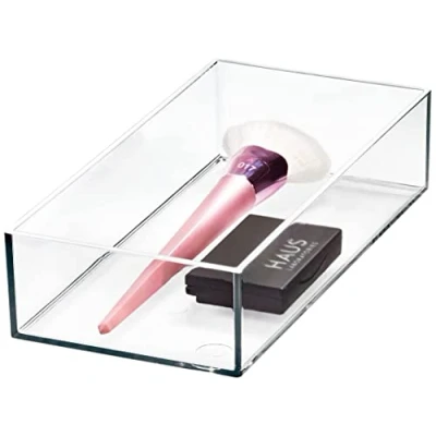 Immagine di iDesign The Collection Porta, Organizer cassetto per Trucchi della Collezione Firmata da Sarah Tanno, Portatrucchi organizzatore Bagno combinabile in plastica, Trasparente, 10,2 x 20,3 5 cm