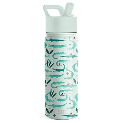 Immagine di Simple Modern Bottiglia d&#039;Acqua per Bambini con Cannuccia, Vaso Termico in Acciaio Inossidabile Isolato Riutilizzabile Ragazzi e Ragazze scuola, Summit Collezione, 530ml, Green Crocodiles