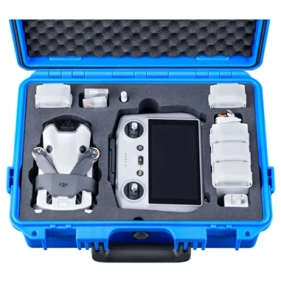 Immagine di Lykus Titan MM410 Custodia/Case/Valigia (Blu) impermeabile per DJI Mini 4 Pro/Mini 3/Pro e RC2/RC/RC N2/N1, Supporta tracolla RC fino a 7 batterie [SOLO CUSTODIA]