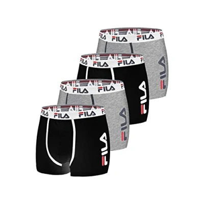 Immagine di FILA Boxer Uomo Cotone, Mutande Uomo, Pelli Sensibili, Ultra Soft (set di 4), Grigio, Nero, Taglie XL