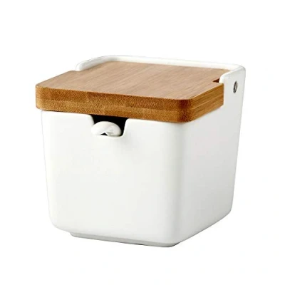 Immagine di OnePine 250ml Zuccheriera, Zuccheriera in Ceramica Piazza con Coperchio e Cucchiaio, Design Elegante, per Casa Cucina