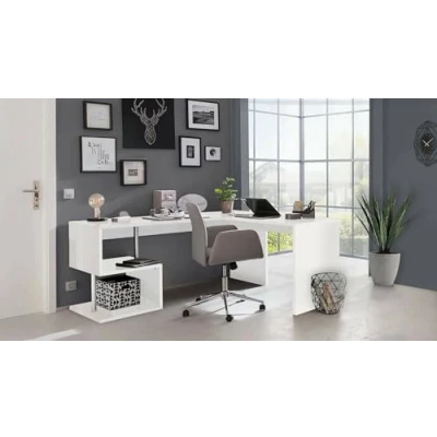 Immagine di Dmora Scrivania ad Angolo per Ufficio e Studio con scaffale, Made in Italy, Tavolo da Computer, Scrittoio Porta PC, cm 160x60h78, Colore Bianco Lucido, Corner