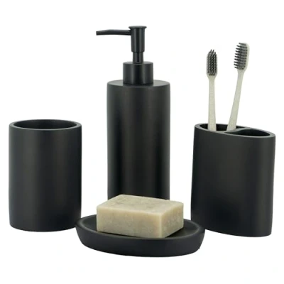 Immagine di zccz set completo di accessori da bagno, 4 pezzi, modello in marmo, bagno con dispenser sapone, porta spazzolino denti, bicchiere, portasapone