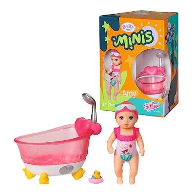 Immagine di BABY born Minis Playset Vasca da bagno con Amy 906101 Bambola 6.5 cm accessori e corpo mobile per un gioco realistico Adatto a bambini dai 3 anni in su