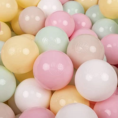 Immagine di KiddyMoon 50 Palline/7Cm Palline Morbide Colorate per Piscina Bambini Fatto in EU, Beige Pastello/Giallo Pastello/Bianco/Menta/Rosa Chiaro