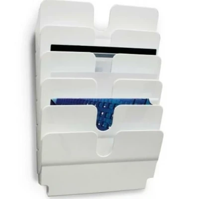 Immagine di Durable 1700014011 Espositore da Parete Flexiplus 6, Porta Documenti Depliant A4 Muro 6 Scomparti, Portadocumenti Orizzontale Ufficio, 34 x 75 10 cm, Bianco