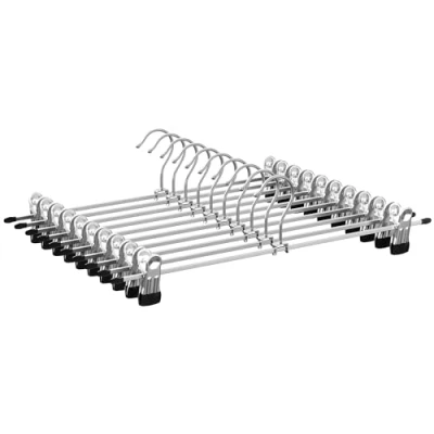Immagine di SONGMICS Grucce Pantaloni in Metallo, 10 Pezzi, Appendiabiti con Pinze per Gonne Calze, Lunghezza 40 cm, Capacità di Carico Elevata, Cromato, Argento Metallizzato e Nero Inchiostro CRI006E10