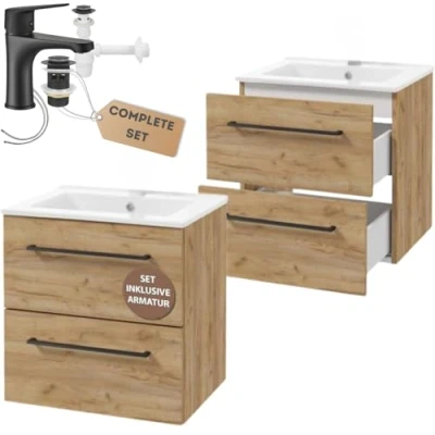 Immagine di Deftrans Mobile sottolavabo sospeso con cassetti, 50 x 46 cm, in legno, lavabo base per armadio, armadio lavello e rubinetto
