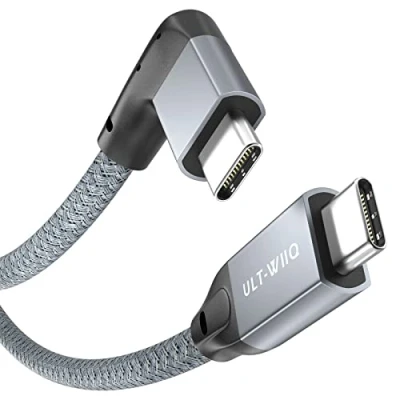 Immagine di Cavo di ricarica a 90 gradi, da USB C 100 W, 5 20 Gbps, ad angolo retto, 3.2 Gen2 x 2 tipo con supporto uscita video 4 K 60 Hz, trasferimento dati per OTG e dispositivi 1,5