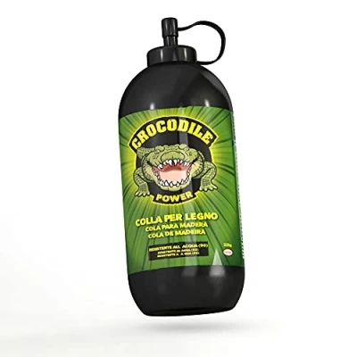 Immagine di Pattex Crocodile Power Colla Vinilica per Legno, Forte Adesivo legno Esterno e Interno*, Trasparente con Finitura Naturale, Resistente all’Acqua, 1 x 225g