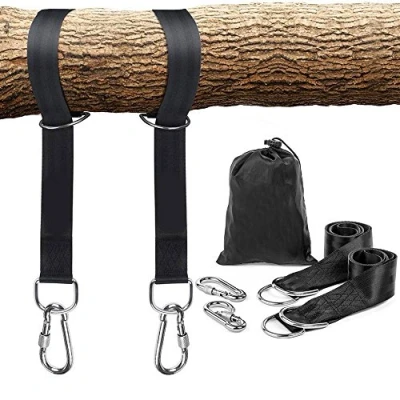 Immagine di Temporaryt Corda per Altalena, 2 Kit Appendere Gli Alberi di Sicurezza Moschettoni e Anelli a D, Cinturini in Poliestere Perfetto Le Cinghie del L&#039;amaca, Fino 1000kg