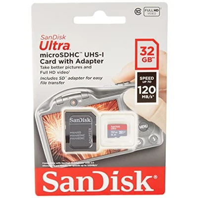 Immagine di SanDisk Ultra 32GB microSDHC Memory Card + SD Adapter with A1 App Performance Up to 120MB/s, Class 10, UHS I