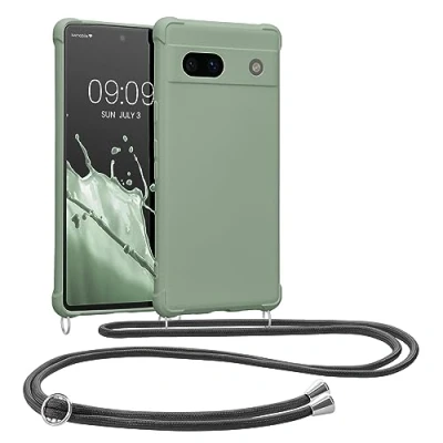 Immagine di kwmobile Custodia Compatibile con Google Pixel 7a Cover Back Case in Silicone TPU Protezione Smartphone Cordino Verde Grigio