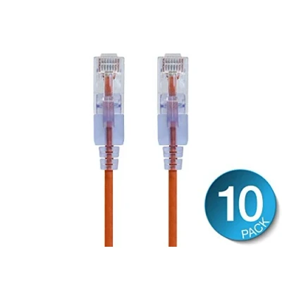 Immagine di Monoprice Cavo patch Ethernet Cat6A, antigroviglio, RJ45, 550 Mhz, 10 G, UTP, filo di rame puro, 30 AWG, 0,9 m, arancione, serie SlimRun (confezione da 2, conteggi totali)