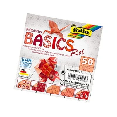 Immagine di Folia 462/1010 Fogli Pieghevoli Basics Rossi, 10 x cm, 80 g/m², 50 Assortiti in 5 Motivi, Ideali per meravigliosi Figure e Forme