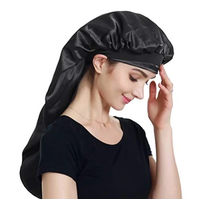 Immagine di Alnorm Cuffia per letto extra large in raso doppio strato, fascia elastica premium, Nero , Taglia unica