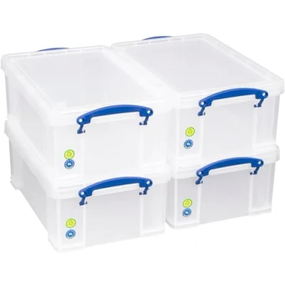 Immagine di 4 pezzi Really Useful Box 9 litri 395 X 255 155 mm per 24 DVD/A4 Trasparente
