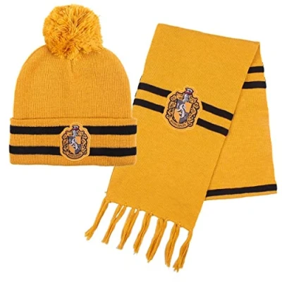 Immagine di Harry Potter Cappello e Sciarpa, Set Invernale per Bambini Ragazzi, Sciarpa di Hogwarts, Tassorosso Invernale, Accessori Invernali Giallo