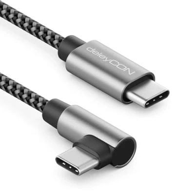 Immagine di deleyCON 2m Cavo USB C 1x 90 Angolato PD3.0 (Ricarica Rapida 60W) di Ricarica a per iPhone 16 15 Pro Max Samsung S24 S23 S22 Pixel iPad MacBook Air Tablets Switch PS5